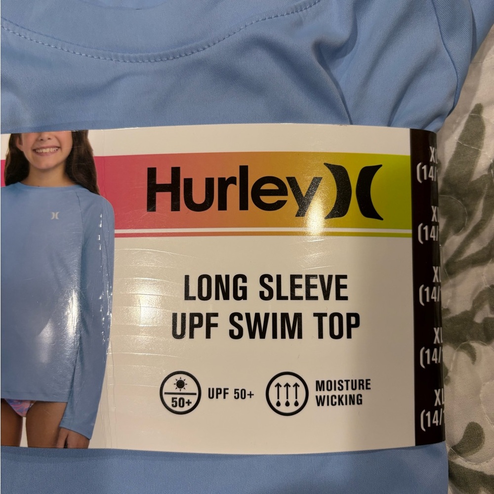 Hurley Girls Long Sleeve UPF Swim Shirt - Psychic Blue Size XL - 14/16